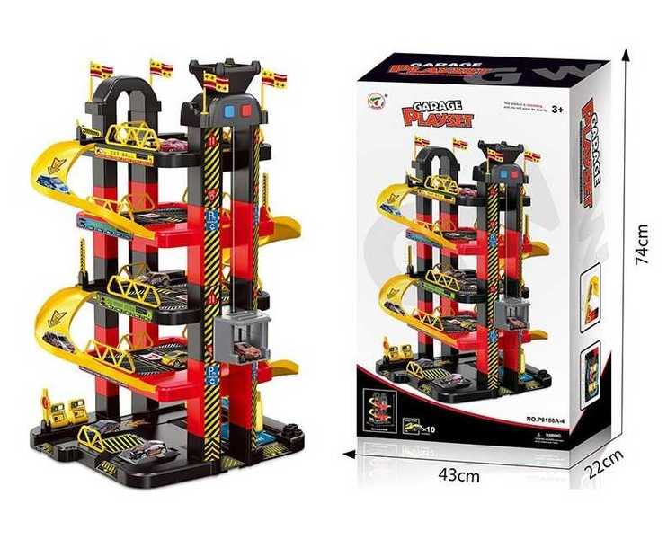 Купить Гараж Р 9188 А-4 (3) 10 машинок, 5 поверхів, ліфт автоматичний, на батарейках, в коробці 