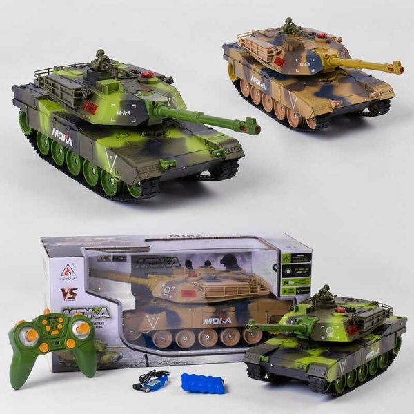 Купить Танк на радіоуправлінні 2033 (16) 2 кольори, акумулятор 6 V, чоловічок, світло, звук, тріскачка, в коробці 