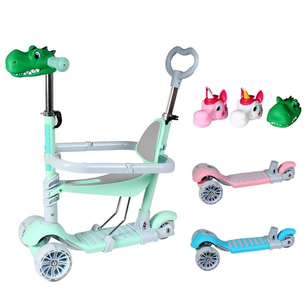 Купить Самокат GS-0018 пластик. з сидінням + род.ручка + бампер PU світло 120 * 50мм 29 * 13см 3цв.кор. / 6 / 