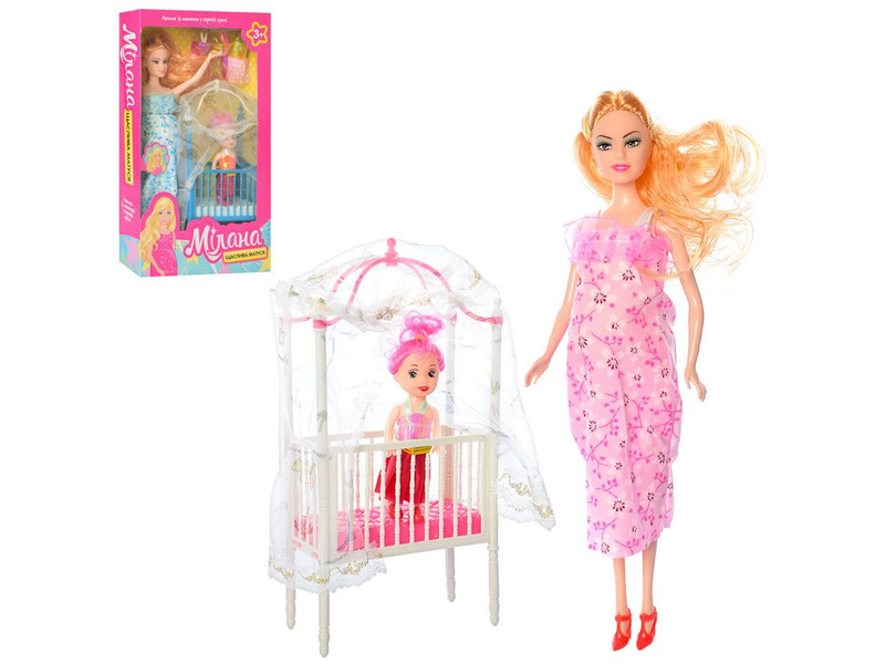 Купить Лялька 2912 донька , вбрання, пупс, ліжечко, 2 кольори, кор., 33-19-6 см 