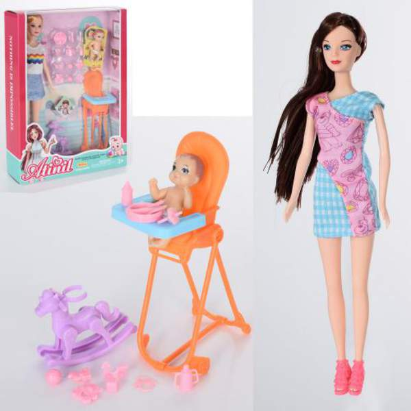 Купить Лялька WX137-3 пупс, стільчик для годування, конячка-гойдалка, 2 види, кор., 23-32-6см. 