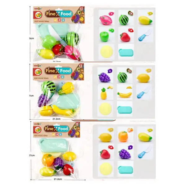 Купить Продукти NB901-2-3-4 на липучці, фрукти/ягоди 5шт., дощечка, ніж, 3 види, кул., 21-22-5см. 