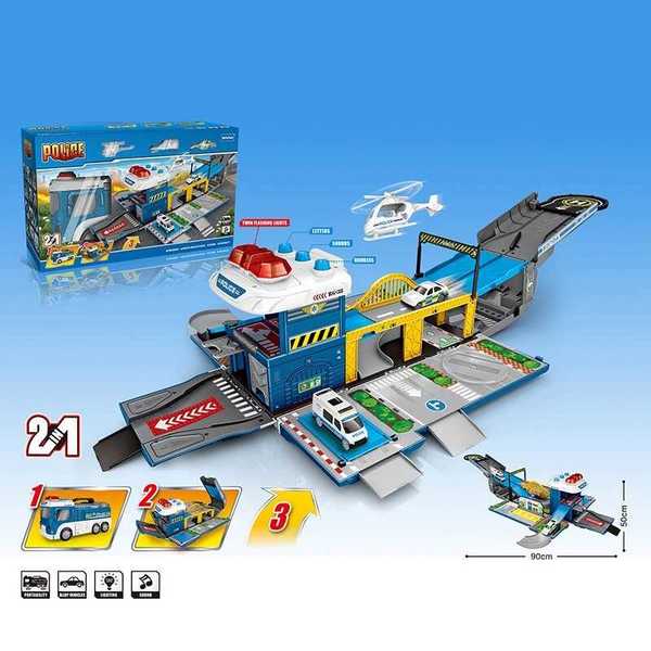 Купить Парковка P - 2055 (8) 2 металопластикових машинки, вертоліт, світло, мелодії, англійською мовою, в коробці 