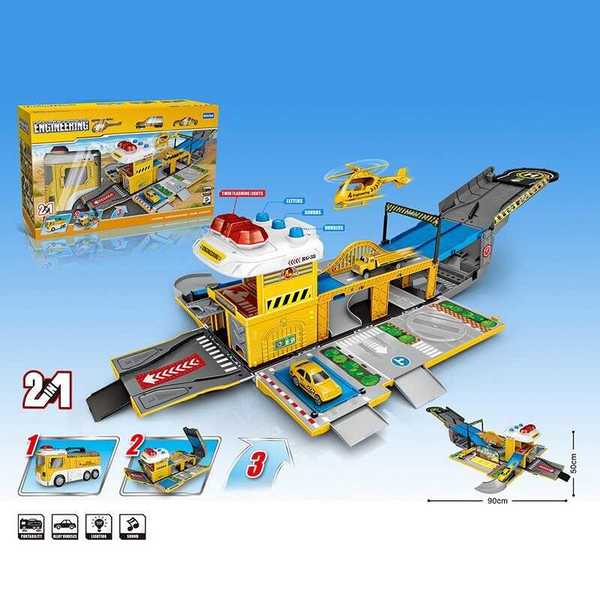 Купить Парковка T - 6399 (8) 2 металопластикових машинки, вертоліт, світло, мелодії, англійською мовою, в коробці 